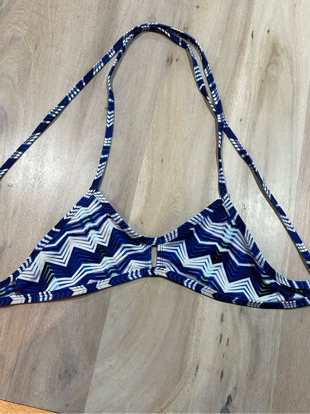 Jolyn Clothing Navy and White Chevron Eviana Tie Back Bikini Top